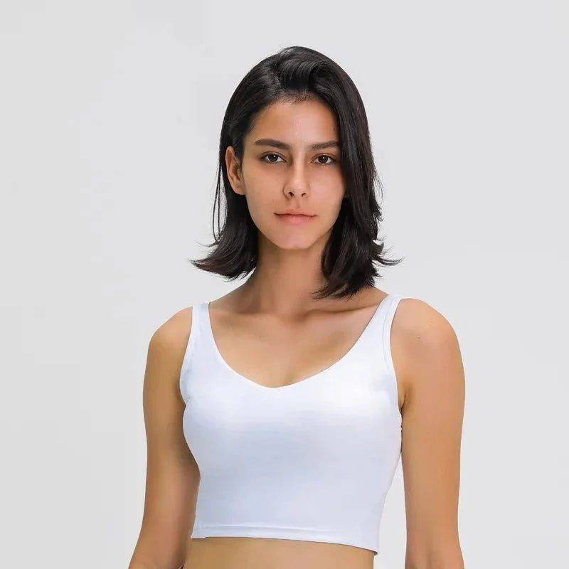 Nepoagym PASSION Tank Top with Shelf Built in Bra Crop Top with Removable Padding Longline Sports Bra for Yoga Gym