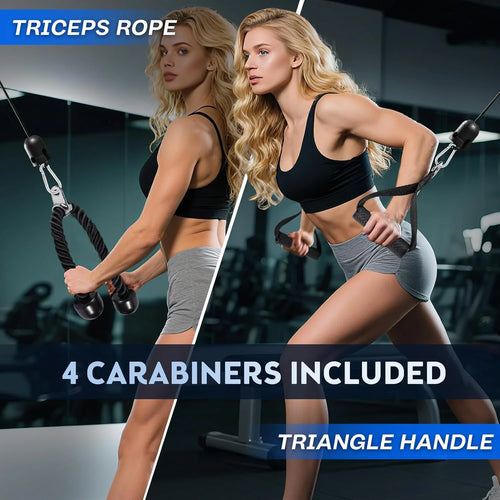 10-In-1 Cable Machine Attachments Set for Gym - Includes Tricep Rope, V-Bar, Straight Bar, D-Handle, Ankle/Wrist Straps, Storage Bag - Compatible with LAT Pulldown & Home Gym Cable Machines