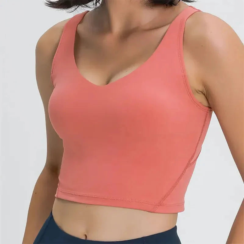 Nepoagym PASSION Tank Top with Shelf Built in Bra Crop Top with Removable Padding Longline Sports Bra for Yoga Gym