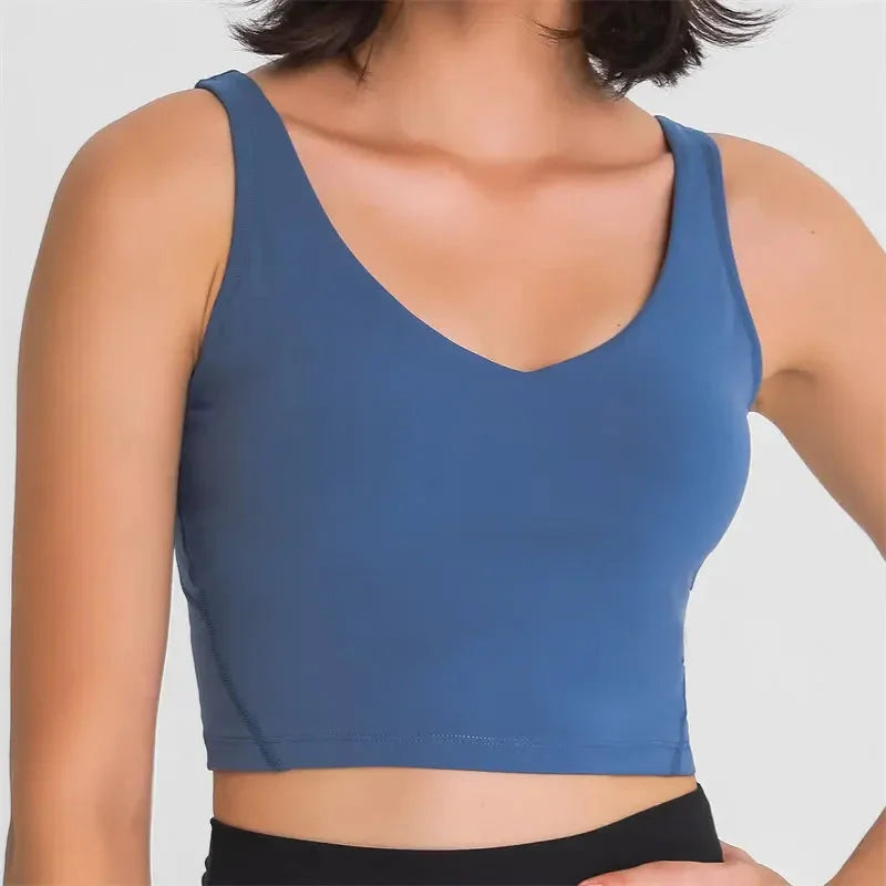 Nepoagym PASSION Tank Top with Shelf Built in Bra Crop Top with Removable Padding Longline Sports Bra for Yoga Gym