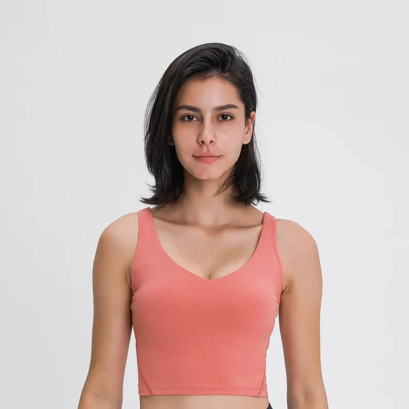 Nepoagym PASSION Tank Top with Shelf Built in Bra Crop Top with Removable Padding Longline Sports Bra for Yoga Gym