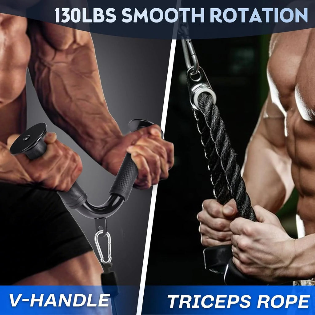 10-In-1 Cable Machine Attachments Set for Gym - Includes Tricep Rope, V-Bar, Straight Bar, D-Handle, Ankle/Wrist Straps, Storage Bag - Compatible with LAT Pulldown & Home Gym Cable Machines