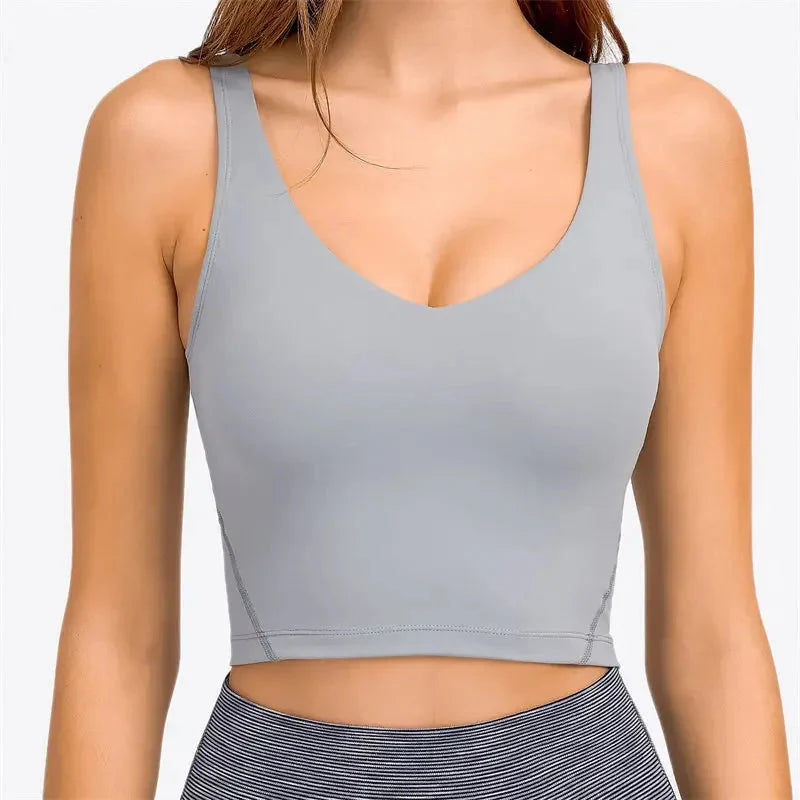 Nepoagym PASSION Tank Top with Shelf Built in Bra Crop Top with Removable Padding Longline Sports Bra for Yoga Gym